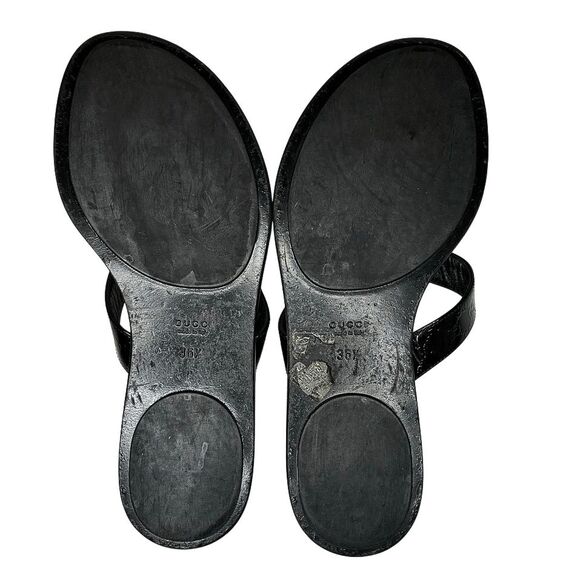 Gucci Microguccissima Patent Leather Interlocking GG Thong Sandals EU 36.5 Black - Picture 10 of 11